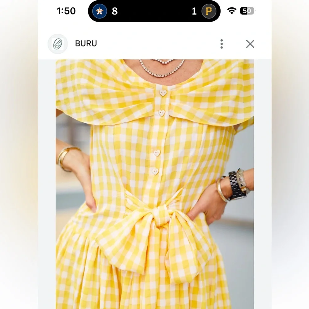 💛🌼 Buru Gingham Midi Dress – XS | NWT | Vintage Charm 🌼💛 - Picture 7 of 16